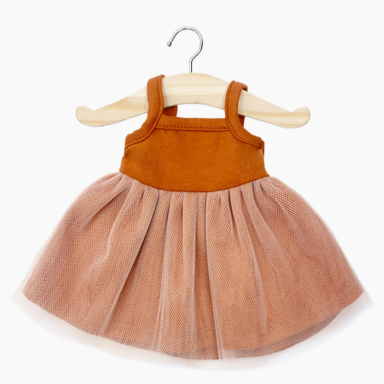 Habit poupée 34/37 cm - Tutu Rosella cognac et tulle pêche