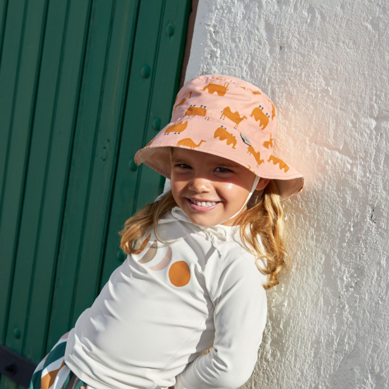 Chapeau anti-UV réversible enfants - Chameau, rose