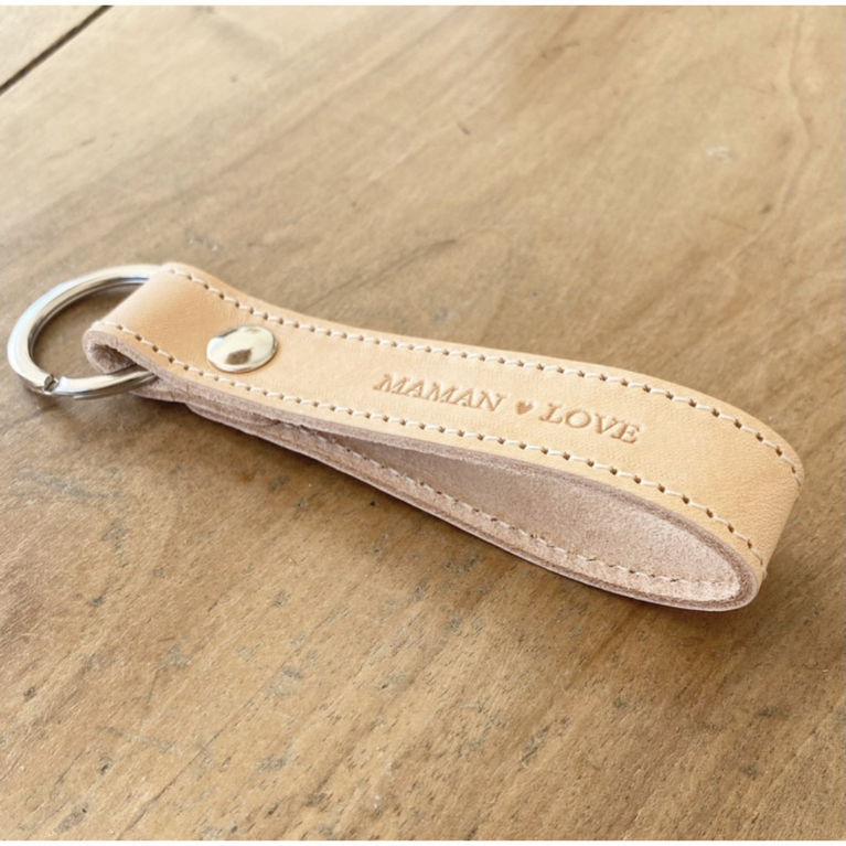 Porte clefs cuir naturel - maman love