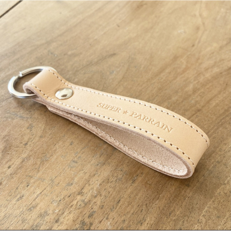 Porte clefs cuir naturel - super parrain