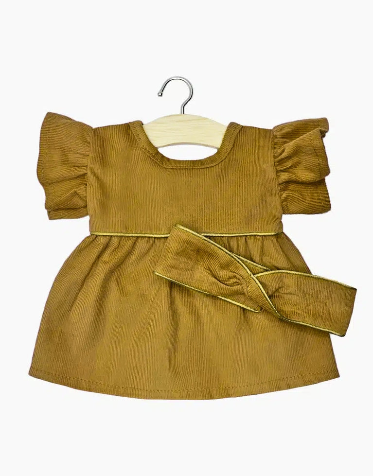 Robe Daisy et son headband croisé en milleraies Havane avec passepoil lurex